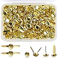200 Pcs Split Pins, Paper Fasteners Metal Mini Brads, 8mm x 12mm Round Scrapbooking Brads Split Pins with Storage Box for Paper Craft DIY Stamping Scrapbooking (Gold)