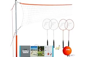Franklin Sports Volleyball + Badminton Combo Sets - Backyard + Beach Outdoor Volleyball + Badminton Net Set - Portable Badminton + Volleyball Net with Poles - Volleyball, Rackets + Birdies Included