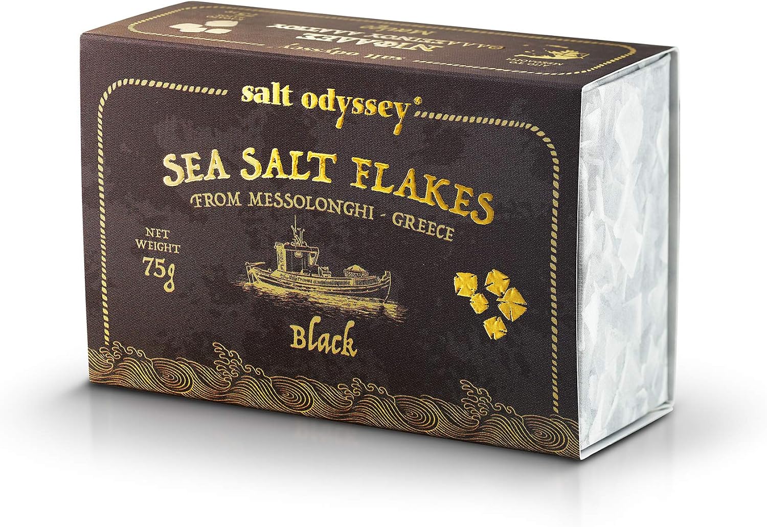Salt Odyssey Escamas de Sal Marina Negras, Paquete de 3 x 75 g (Total: 225 g)