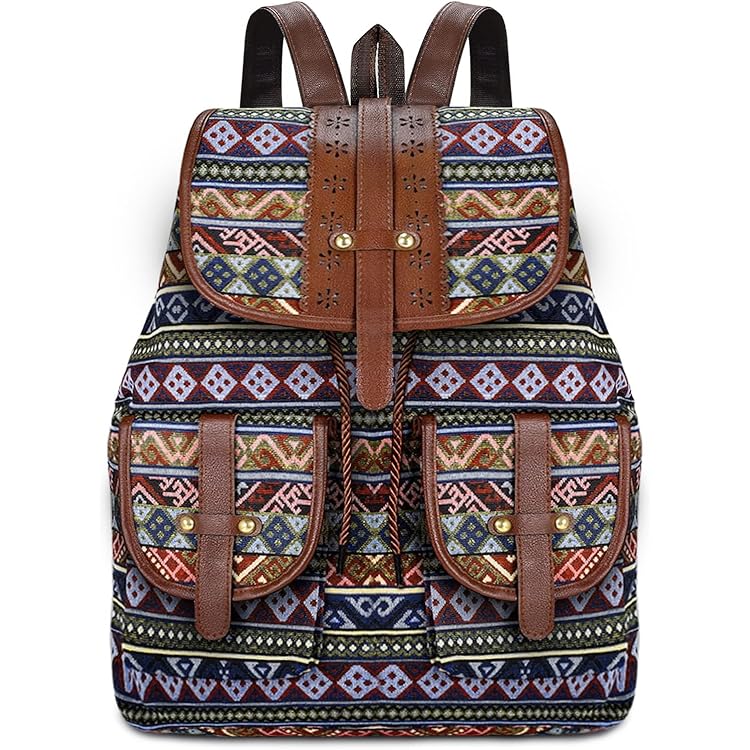 Damesrugzak, etnische rugzak, PU-leer, Boheemse rugzak, handtassen, instelbaar, vrije tijd, vintage, schoolrugzak met franjes en ritssluiting, voor winkelen, reizen en vrije tijd