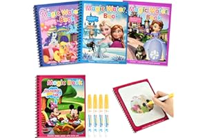 DOCHKA 4 Pièces Livre de Dessin Magique de L'eau, Livres de Coloriage à L'eau, Magic Water Book avec Stylo, Livre de Peinture à L'eau pour Enfants