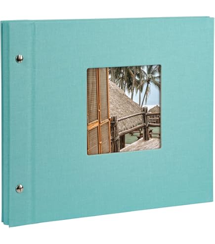 goldbuch 26508 schroefalbum met vensteruitsparing, Bella Vista Trend, 30 x 25 cm, fotoalbum met 40 zwarte pagina's met pergamijn scheidingsbladen, album uitbreidbaar, fotoboek van linnen, fuchsia