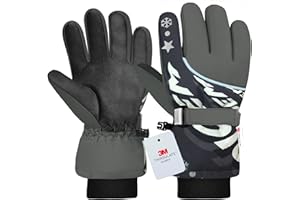 Origem Guanti Neve Invernali Bambino Bambina, 3M Thinsulate Impermeabili Guanti Sci Termici con Touchscreen a 5 Dita Riflettenti Antiscivolo per Bambini 4-14 anni Snowboard Sciare Calcio Bici