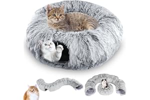 SCIFIVISI Katzentunnel, XXL Katzentunnel Große Katzen mit Schlafplatz & Bed Weiches, mit Zwei Eingängen Katzenhöhle & Hängende Bälle, Katzen Donut Cat Tunnel für Katze, Grau