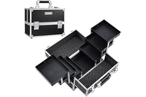 Malette Maquillage Grande Vanity Maquillage Professionnel Beauty Case Vide Malette Onglerie Malette Manucure de Voyage Malette Coiffure avec Serrure Boite de Maquillage, Noir