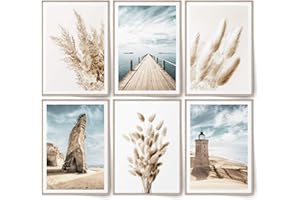 BLCKART Infinity Beige Love Beach Ensemble d'images posters élégants double face avec motif d'herbe de la pampa Décoration de plage Taille M 6 x A4 21 x 297 cm Sans cadre Beige Love Beach