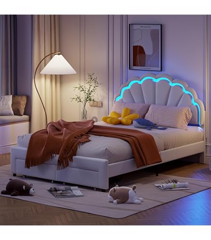 Lit Fille 90x200 Cm Couronne Rembourré - Avec éclairage LED, Sommier Lattes, Tête De Lit Réglable, Rose