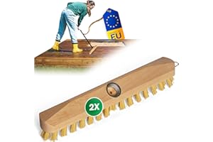 Novaliv 2X Wischer aus Holz mit Kunststoff-Borsten mit Gewinde| PPN Boden-Bürste| Ideal für Reinigung von Balkon Terrasse Garten Innen- Außenbereich Schrubber ohne Stiel