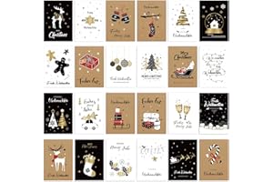 ‎DEEPLAY 24 Weihnachtskarten, Weihnachtskarten Set mit Umschlägen, Klappkarten Weihnachten in Weiß/Schwarz/Kraft Papier mit Edler Goldener Heißfolienprägung, Weihnachtsgrußkarten für Familie Freunde Kollegen
