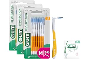 GUM BI-DIRECTION Cepillos interdentales con doble posición | Posicionamiento de 90 grados | limpieza de dientes y eliminación de placa | 1.4mm, ISO 4 | Tamaño M | Paquete de 3x6 + 1 muestra gratis