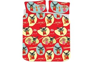 CARBOTEX Bing Bunny, Copripiumino per letto matrimoniale con scritta "Hoppity Voosh", reversibile, in policotone