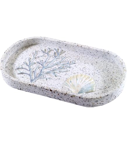Avanti Linens Asciugamano Da Bagno Coastal Terrazzo, 100% Cotone, Con Ricamo Marino (cavalluccio, Conchiglia, Corallo), Bianco Con Strisce Blu, 27x127 Cm - 2