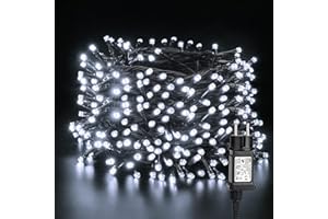 Luci Natalizie da Esterno, BrizLabs 50M 500 LED Stringa Luci Natale Decorazioni Interno Bianco Freddo con Spina 8 Modalità Impermeabile Luci Fatate per Esterni Festa Giardino Patio Albero, Filo Verde
