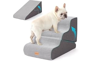 Gardner Pet 2-in-1 Dog Steps for Bed, Adjustable 3-Steps High Density Foam Dog Ramp for Sofa, Water Resistant Pet Stairs with Non Slip Bottom, Suitable for Puppy, Small Animals, Grey