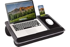 LapGear Home Office Pro biurko na kolana z podpórką pod nadgarstek, podkładką pod mysz i uchwytem na telefon, szare drewno - pasuje do laptopów o przekątnej ekranu do 15,6 cala - styl nr 91595