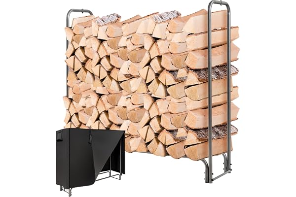 COSTWAY Range Bûche Extérieur avec Housse PVC Imperméable, Abri Bûche Rangement Bois 36-61cm de Long, Porte-bûches Abris Bois pour Cheminée, Poêle, Brasero, Noir (122,5 cm)