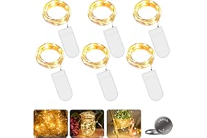 VIVIBEL Guirlande Lumineuse, 6 Pièces 2M 20LED Guirlande Lumineuse Piles, IP65 Étanche Mini Fairy Light Fil de Cuivre interieur et Extérieur Romantique pour Décoration de Mariage/Jardin/Noël(Blanc Chaud)
