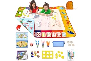 Meimii - Tapis Magique Double Face pour Enfants 120x90cm Avec Accessoires, jeux éducatifs, tapis de dessin à eau, tapis de jeu, jouets pour enfants 2 3 4 5 ans Idée cadeau, Design déposé, Doodle, Aqua