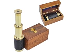 Medieval Replicas Handheld Brass Pirate Navigation Telescope with Wooden Box - (6")