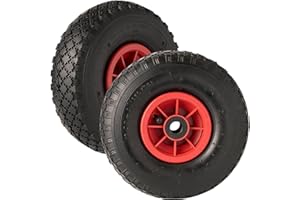 Keypak 2 x 10" Pneumatic Tyre 3.00-4, Pack of 2 Replacement Wheels for Wheelbarrow Sack Truck Hand Trolley Cart Trailer, 20mm Bore, 272kg Total Load Capacity (No Bearings)
