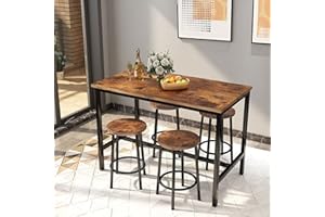 HOOSENG Bar Table and Chairs Set Industrial Counter Height Pub Table with 4 Chairs Bar Table Set 5 Pieces Dining Table Set Home Kitchen Breakfast Table, Rustic Brown, 43"/110cm