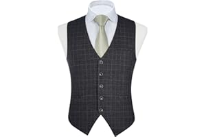 FAIMO Waistcoat Mens Formal Plaid Waistcoat Classic Check Waistcoats for Men with pockets Suit Vest