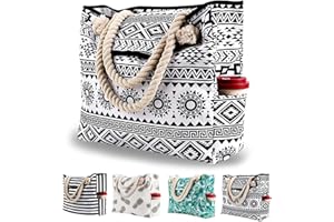 GENOVEGA Damen Strandtasche Große, XXL Familie Segeltuch Umhängetasche, Beach Bag für Reisen, Strand, Schwimmbad