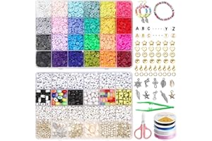 FEMBW 7048 Cuentas de Colores Abalorios Pulsera,Cuentas de Cara Sonriente y Abalorios Colgantes 24 Colores 6mm Cuentas de Arcilla Polimérica y Planas para Kit de Fabricación de Pulseras DIY
