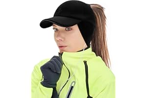 Gisdanchz Reflektierend Dehnbar Damen Winter Pferdeschwanz Basecap mit Ohrenklappen