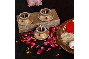 4OUR FAITH 6 Pc Matki Wax Filled Diya Set: Colorful Golden Handpainted Terracotta Diyas for Diwali Pooja & Decoration | Natural MITTI Dia | Unique Indian Gift for Deepawali Celebrations - Golden