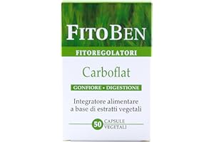 Fitoben | Carboflat Integratore Alimentare Naturale, con Finocchio, Camomilla, Papaina e Carbone, contro il Gonfiore Addominale, Elimina l’Aria intestinale, corretta Digestione | 50 Cps Veg