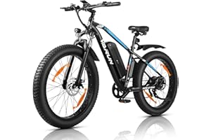 VARUN Bici Elettrica,26’‘*4.0 𝐅𝐚𝐭 𝐓𝐢𝐫𝐞 Adult Bicicletta Elettrica 𝟐𝟓𝟎𝐖 Motore 𝟒𝟖𝐕 𝟏𝟎.𝟒𝐀𝐡/𝟏𝟑𝐀𝐡 Batteria di Grande Capacità Shimano a 7 velocità