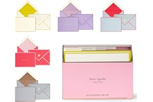 Kate Spade New York All Occasion Card Set of 15 with Blank Interior and Lined Envelopes, Colorblock