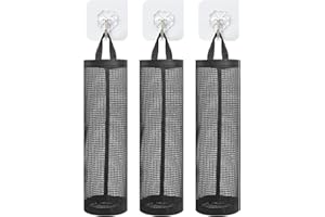 RANYAKE 3PCS Trash Bag Holder Storage Bag,Carrier Bag Storage Holder,Carrier Bag Storage with Sticky Hooks,Plastic Bag Organiser Dispenser,for Kitchen and Bathroom Rubbish and Shopping Bag Organisers