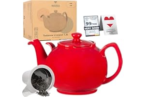 Tetera Liverpool con filtro interior, color rojo, máx. 1,6 L – Gres cerámico de URBAN LIFESTYLE – Tetera antigoteo