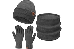 BEQUEMER LADEN Donna Uomo Invernale Termici Cappello Sciarpa Touch Screen Guanti Set con Fodera in Pile, Invernali Berretto in Maglia Scaldacollo Regalo