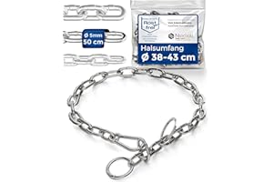NIETFULLTHINGS Łańcuszek dla psów o obwodzie szyi 38-43 cm ze stali nierdzewnej V4A łańcuszek dla psa z blokadą ciągu, krótkie, grubość 5 mm, długość całkowita 50 cm