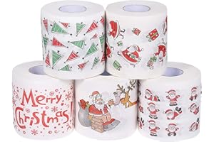 ULTNICE 5 Rolls Christmas Toilet Paper Novelty Toilet Rolls Santa Tissue Napkin Trick Gift for Holiday Xmas Party Decoration
