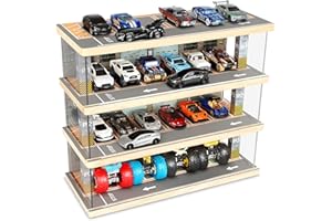 Saichotoy Toy Car Parking Garage - Freestanding Display Case with Lights for 1/64 Scale Diecast Cars Compatible With Hot Wheels, 4 Levels 24 Spots Maximum 40 Cars (Car Not Included)