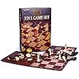3 in 1 Traditional Retro Board Game Set Compendium Chess, Draughts, Tic Tac Toe