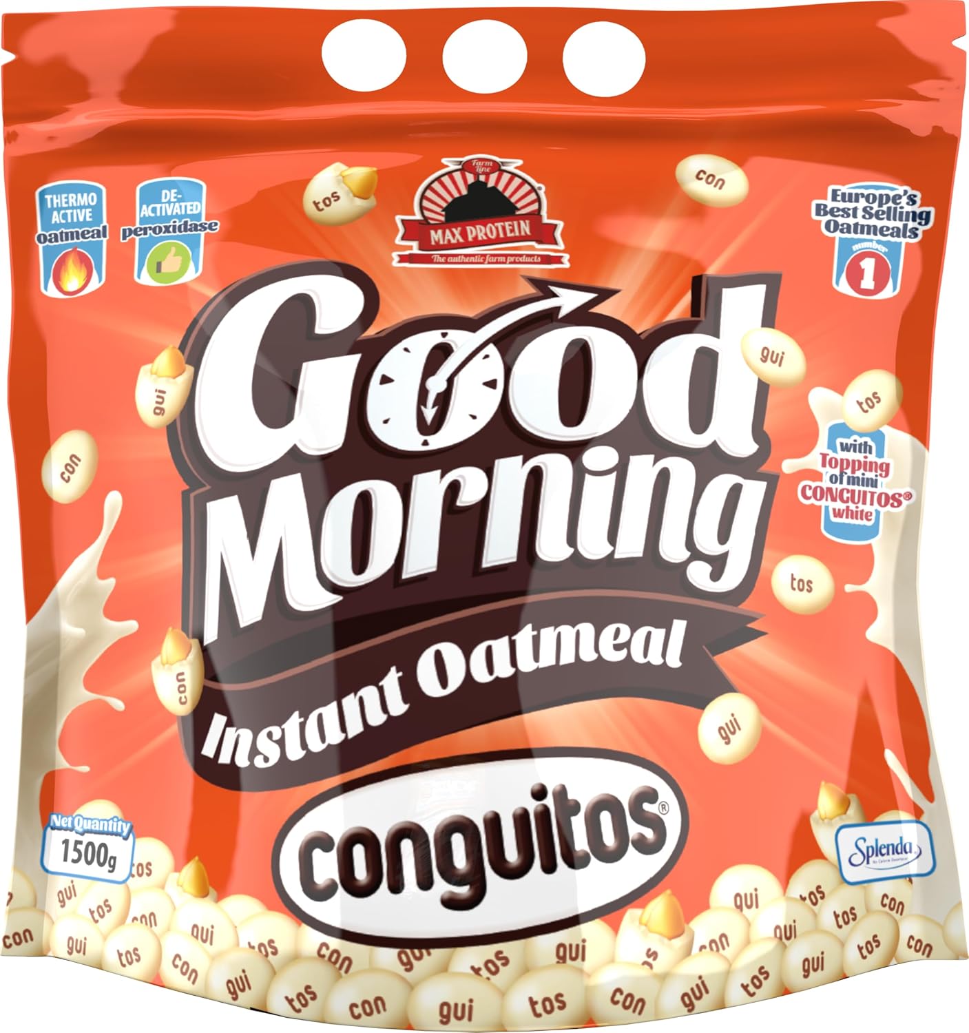 MAX PROTEIN - Harina de Avena Sabor Conguitos White con Toppings 1,5 kg – Avena en Polvo, Fuente de Proteína para Batidos, Pancakes y Desayunos Fitness