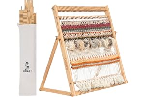 Olikraft Wooden Weaving Loom with Adjustable Stand - Weaving Loom for Adults, Weaving Loom for Kids, Looms for Weaving, Weaving Kit, Weaving Loom Kit, Heddle Loom, Small Looms for Weaving, telar