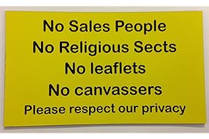 FSSS Ltd NO SALES PEOPLE NO RELIGIOUS SECTS NO LEAFLETS NO CANVASSERS ENGRAVED ACRYLIC SIGN 130X75MM HOUSE DOOR BUSINESS PRIVACY (YELLOW)