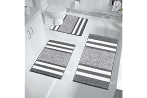 Pauwer 3 Pieces Luxury Bath Mat and Pedestal Mat Set Super Soft Microfiber Fluffy Bathroom Rug Machine Washable Absorbent Shower Rugs for Bathroom