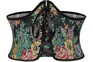 SCARLET DARKNESS Women Floral Corset Belt Lace-up Renaissance Cottagecore Wide Waist Belts for Dresses