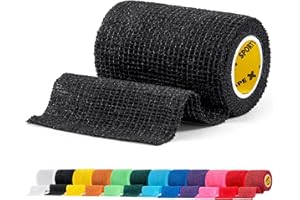 SPORTTAPE Self-Adhesive Cohesive Bandage, 7.5cm x 4.5m, Black - Compression Tape & Vet Wrap for Dogs, Horses, Sports Stretch Tape for Football, Ankles, Joints, Wrists and Sock Tape - Single Roll