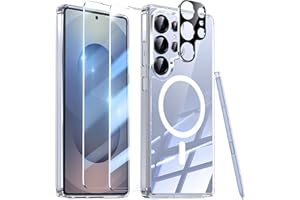 YisrLery 5-in-1 Kompatibel mit Samsung Galaxy S25 Ultra 5G Hülle für Mag Safe mit 2 Stück Schutzfolie und 1 Stück Kameraschutz Militärnorm Schutz Stoßfest TPU Bumper Magnetische Hülle - Klar