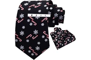 Gusleson 3.15"（8cm） Christmas Tie For Men Festival Pattern Necktie and Pocket Square tie clip Set
