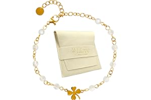 TILOVE - Bracelet Femme en Pierre Naturelle – Pierre de Lithothérapie, Chakra et Bien-Être – Trèfle Porte-Bonheur en Acier Inoxydable – Conçu en France – Idée Cadeau Fête des Mères