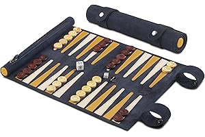 Melia Games Backgammon zum Rollen - Reise-Backgammon aus feinstem Nubuk Echt-Leder mit handgefertigten Holzspielsteinen (Canarias)